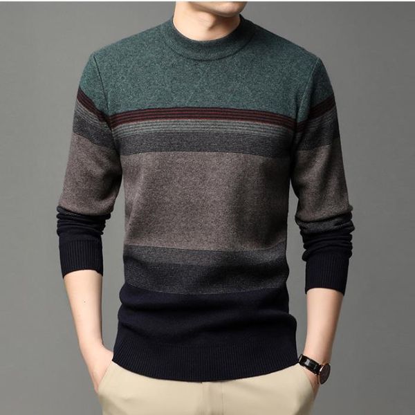 

men's sweaters 2021 autumn/winter style wool thick stripe sweater, knitted woolen sweater 63c513, White;black