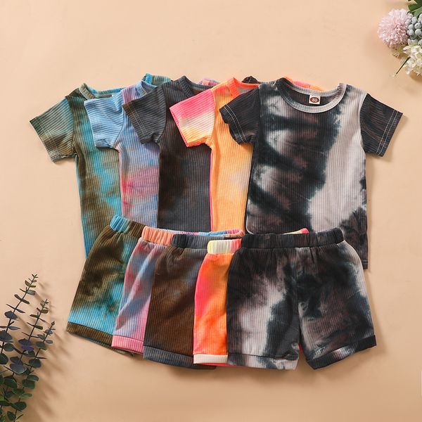 

kids clothing sets girls boys outfits children tie dye pit stripe +shorts 2pcs/set summer fashion boutique baby clothes z2034, White