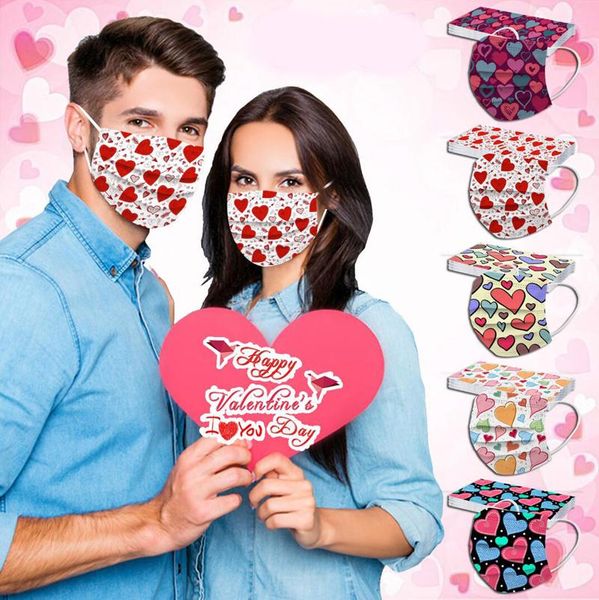 

2021 new disposable mask men women lovers heart shaped happy valentine day filtration efficiency pm2.5 prevention dustproof masks