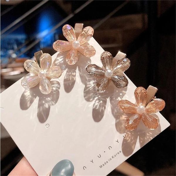 Transparente cristal Floral Hairpins BB Clipes para Mulher Meninas Gold Gold Feminino Pin Femme Acessórios De Cabelo Sweet Barrettes