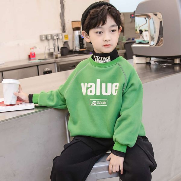

clothing boys' winter letter luminous strip double layer plush thickened sweater, Black
