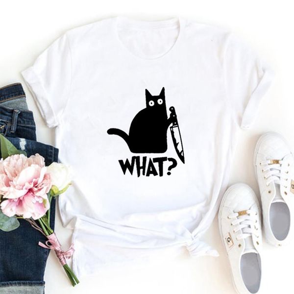 

cat what t shirt murderous cat knife funny t shirt women o-neck poleras mujer loose tshirt cotton women black tee shirt femme, White