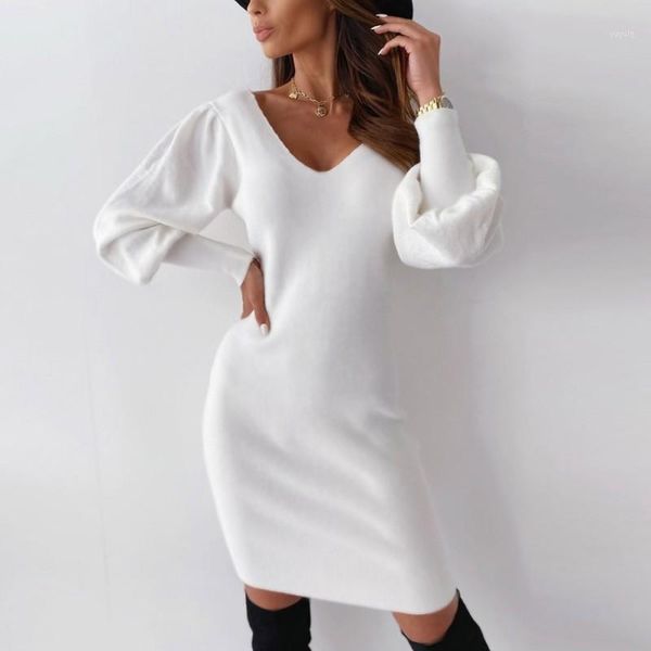 

ladies open back lace dress autumn long sleeve v-neck solid color casual slim-fit dresses1, Black;gray