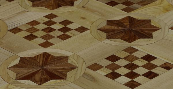 Weißer Kosso-Boden Hochwertiges, individuelles Design-Möbelmosaik PVC-Haus mit eingelegtem Holzboden, Innenwandverkleidung, Hintergründe, Kunst-Intarsien, Holzfliesen