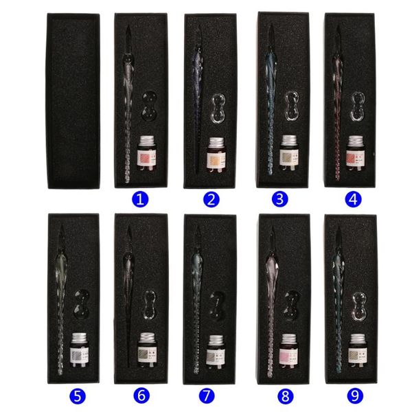 

crystal glass dip pen set non-carbon ink fountain signature pen writing tools h05a