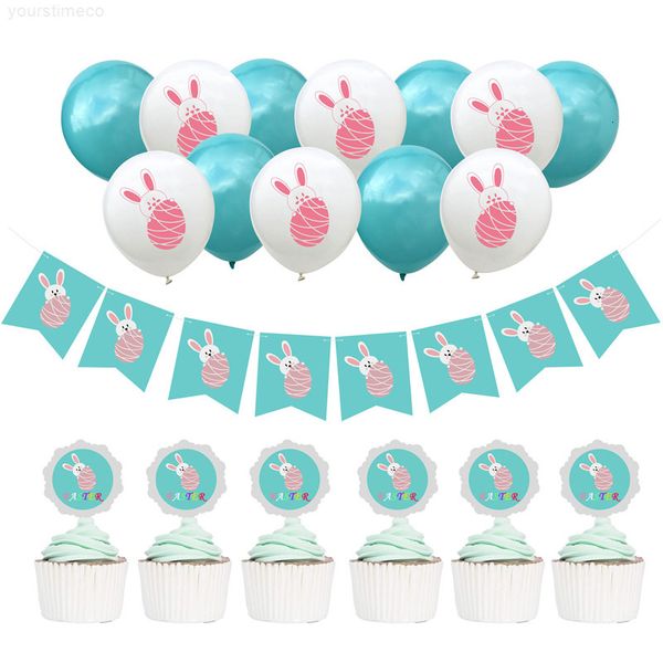 

bunny flag rabbits balloon garland flags for easter banner cake card party home decoration