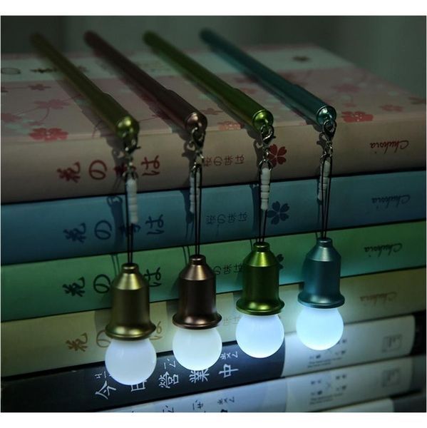 

1pc light bulb gel pen including battery creative neutral pen 0.38mm 4colors multifunctional school jllzfl mx_home
