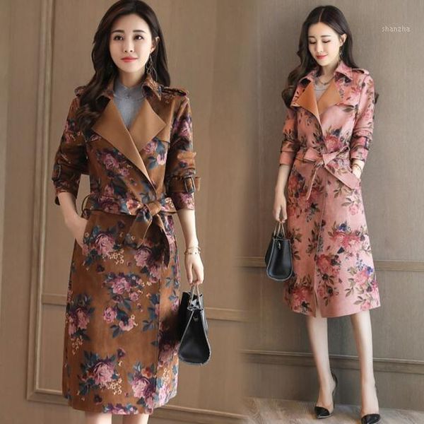 

women windbreak 2018 printing autumn spring trench coat women long female wind breaker outerwear plus size dc2041, Tan;black