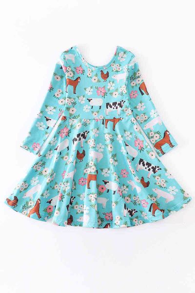 Girlymax/детская одежда для маленьких девочек, платье из молочного шелка с цветочным принтом коровы, платье длиной до колена с длинными рукавами