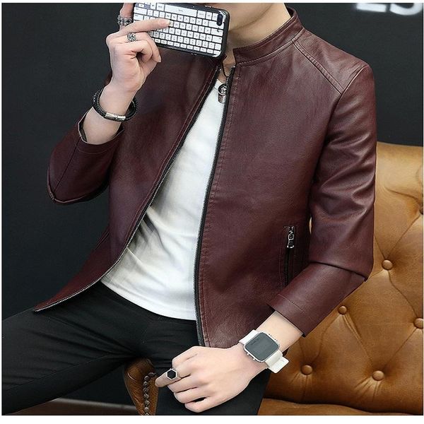 

men's fur & faux leather jacket autumn casual zipper motorcycle winter slim large size l-5xl, Black