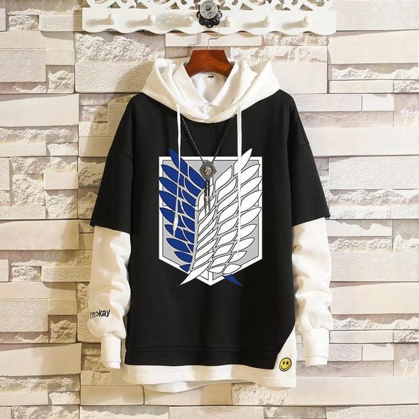 

anime attack on titan death note fairy tail hoodie fake two piece pullover sportswear men women hoodies cosplay outerwear1, Black