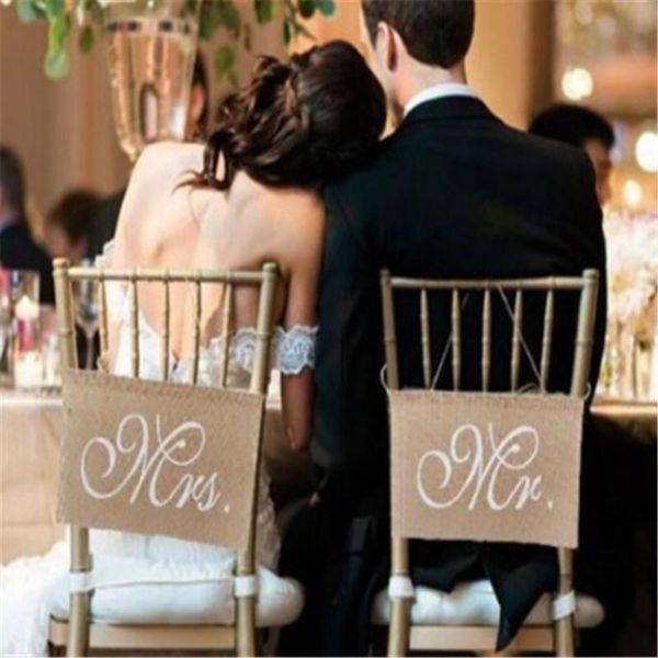 

party decoration wedding decorations 2pcs/set mr&mrs banner chair flag just married linen favors -s