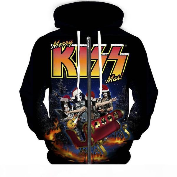 

kiss jackets 3d hoodies zipper hooded jacket men women kiss band hoodie vintage kiss paul stanley concert tour christmas sweatshirts, Black