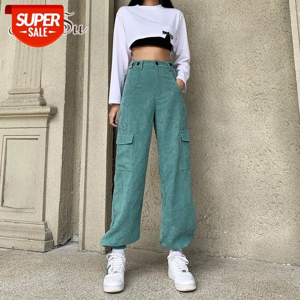 

artsu casual autumn green corduroy harem pants pocket vintage high waist long trousers ladies fashion skinny joggers pa52403 #un45, Black;white