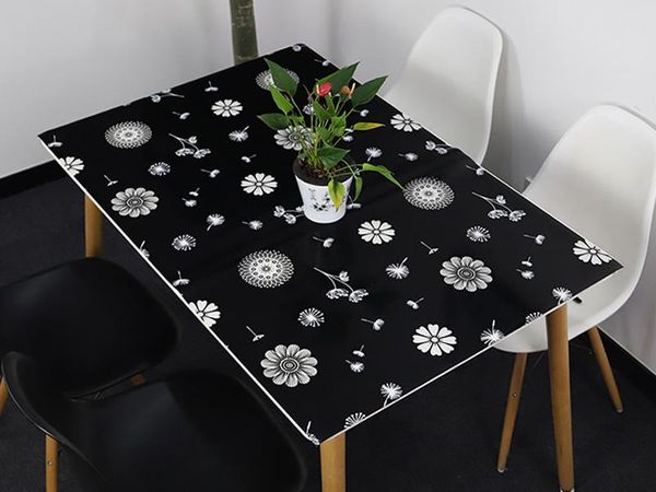 

hazy pvc скатерть водонепроницаемый прямоугольник столовые ткани черный цветок столовая крышка мягкое стекло защитить настольный обеденный с