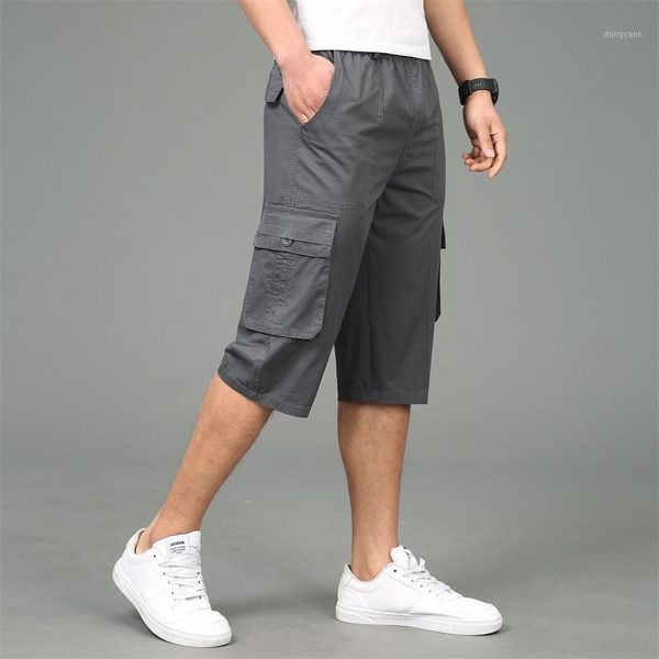

pants men 2019 summer mens casual jogger straight cotton male breathable calf-length short big and tall 6xl oversize camo cargo1, Black