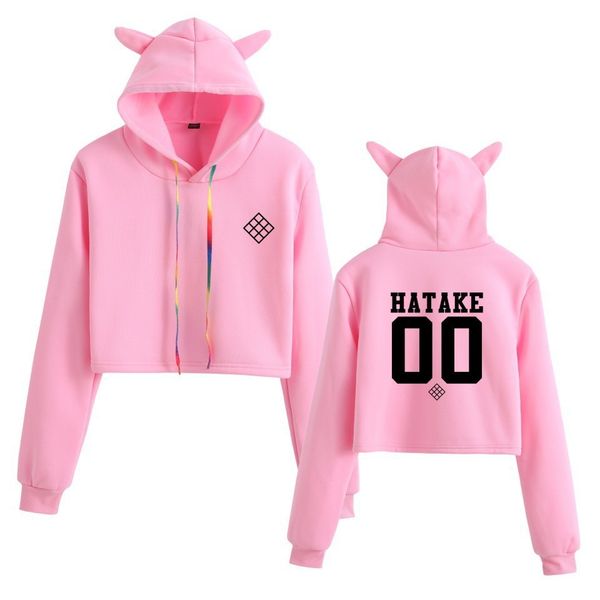 

2021 new naruto peripheral printing casual women's navel cat ear hoodie, Black