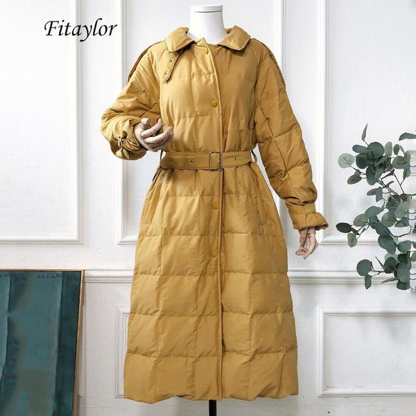 

fitaylor зимняя длинная белая утка вниз parka женщин теплые свободные уличные одежды пальто одиночной погружной с ремень вниз, Black