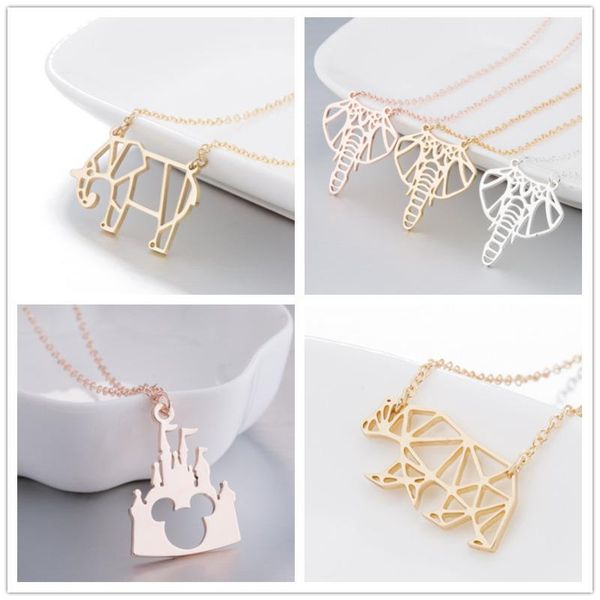 

chokers stainless steel necklace silver color chain minimalist choker origami elephant koala bear cat dainty for women jewelry, Golden;silver