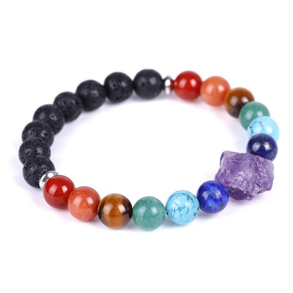 

wholesale 10 pcs silver plated irregular shape amethyst connect many colors quartz stone beads bracelet healing chakra jewelry, Black