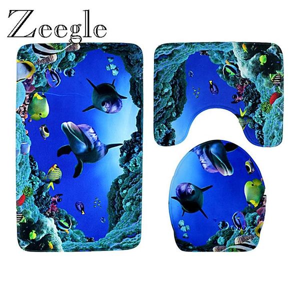 

3d sea world printed dolphin bath mat absorbent bathroom floor mat toilet carpet non-slip shower floor rugs