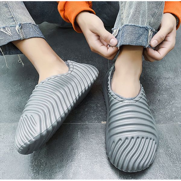 

fashion velvet keep warm non-slip slippers foam bone mens soft indoor sandals sliders platform house summer beach slipper size 39-45, Black