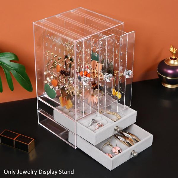 

tanding space saving pull type large capacity jewelry display stand earring holder hanging organizer dresser gift dustproof, Pink;blue
