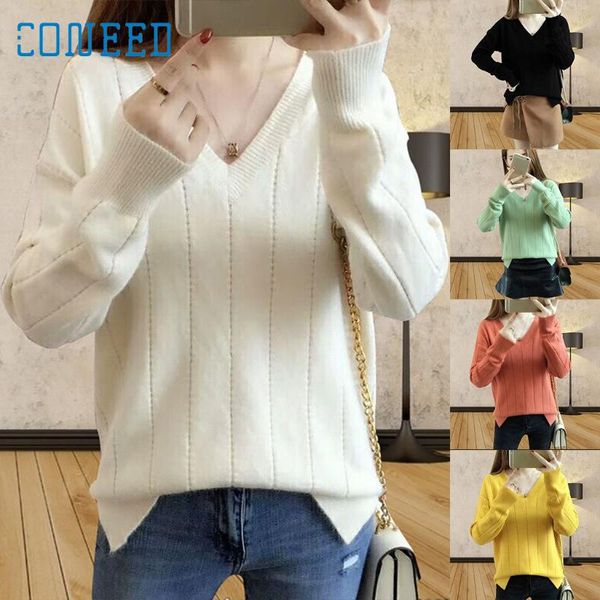 

women cashmere sweater v-neck solid long sleeve knitted sweater pullover lady solid vintage casual pull femme hiver, White;black