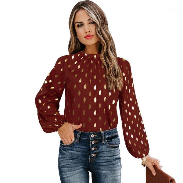 

fashionable and elegant round neck long sleeve shirt 2020 autumn spring women's polka dot shirt1, White