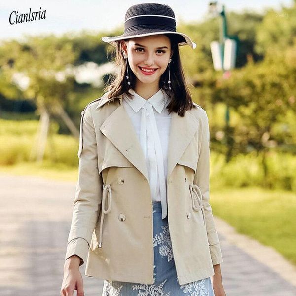 

2018 autumn spring women coat classic double breasted open stitch trench coat streetwear outerwear loose clothes1, Tan;black