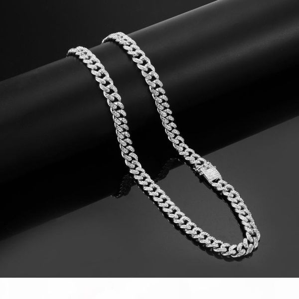 

iced out bling rhinestone golden finish miami cuban link chain necklace 24 30inch men's hip hop necklace jewelry, Silver