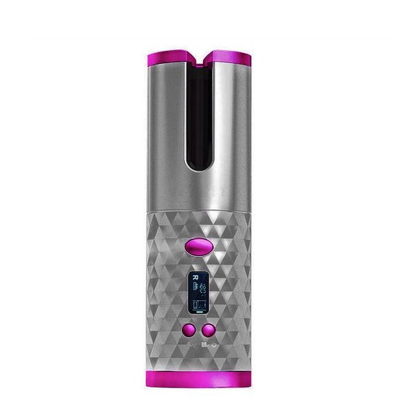 

портативный беспроводной matic жк-дисплей для волос curler iron wireless curling iron usb аккумуляторный воздушный бигуди для керамического, Silver
