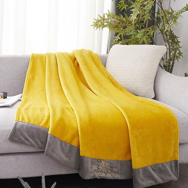 

blankets svetanya yellow stripes ins winter embroidery thick fleece throws blanket microfiber polyester full queen size sheets bedspread