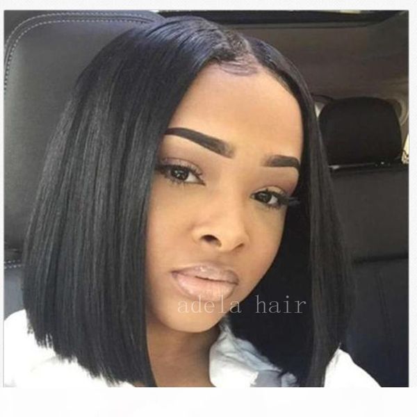 

human hair black short bob women lace wigs 130% density can pemerd full lace brazilian glueless lace front wigs for black women, Black;brown
