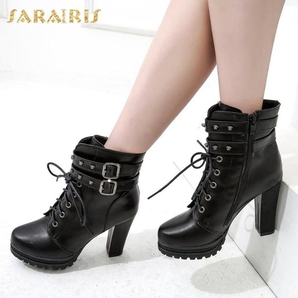 

boots 2021 design platform buckle decoration ins wholesale shoes ladies zipper comfy high heels office bootie woman, Black