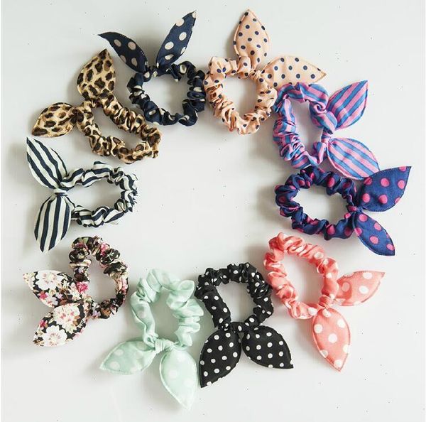

10pcs lot mix style clips for hair band polka dot trip rope rabbit ears headwear tie girl accessorie, Slivery;white