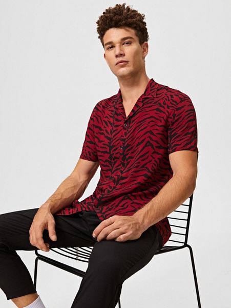 

men notched collar tiger striped shirt y0gn#, White;black