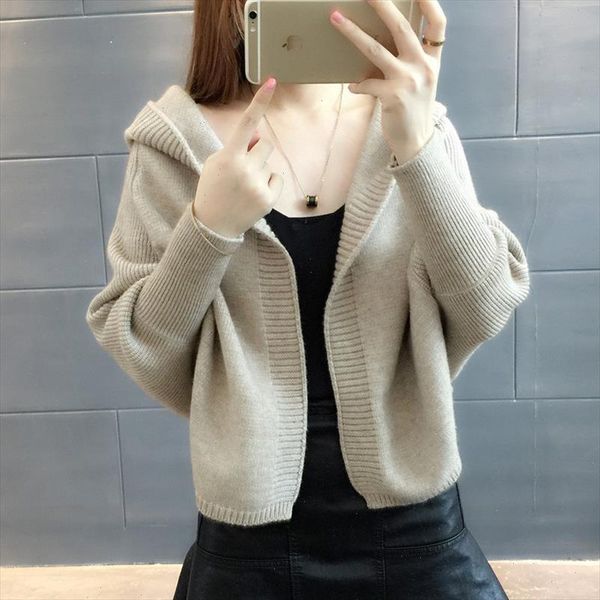 

winter hooded loose knitted cardigan coat for women solid korean cardigan women for spring ladies knitted weaters, White;black