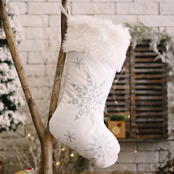 

christmas socks flannel snowflake pattern kid candy gift bag fireplace xmas tree pendents new year decorative hanging ornaments