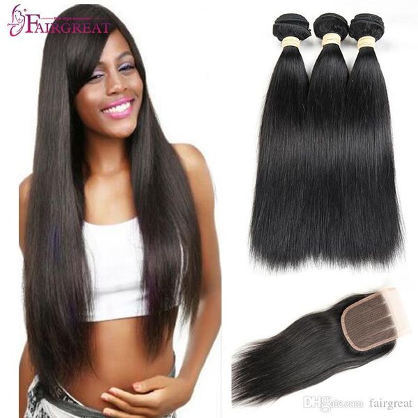 

remy indian virgin hair with closure 2 3 part 8-28inch unprocessed indian virgin straight hair human hair extensions, Black