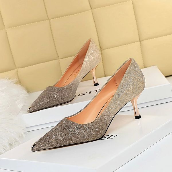 

2021 woman 6cm glitter high heels sequins scarpins pumps female gold escarpins lady wedding bridal scarpins talons shoes #rv4p, Black