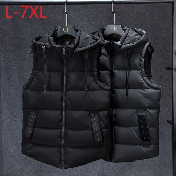 

new stylish winter men plus large size vest hat detachable sleeveless jackets thick parka for men waistcoat unloading lj201217, Black;white