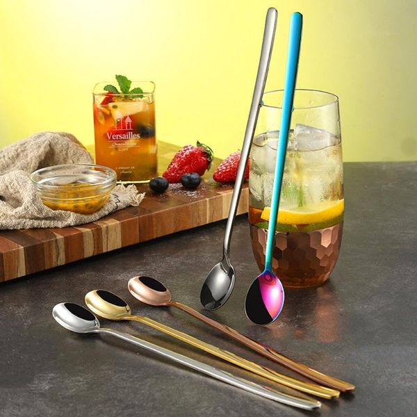 

stainless steel spoon with long handle ice spoon coffee home kitchen tableware spoons size 24 cm kitchen gadget