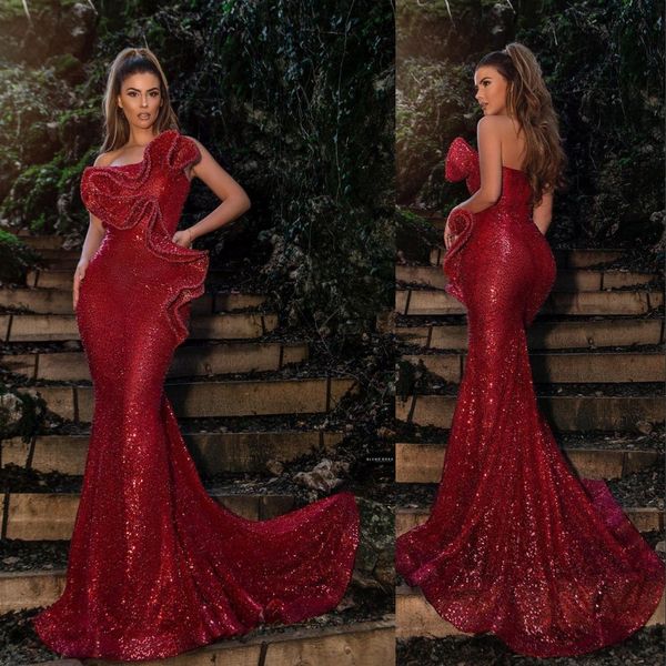 Arabic Aso Ebi Scatty Mermaid Sexy Evening Wear Red Washined Beach Dresses Affermazione Formale Secondo Accoglienza Accogliente 403 403