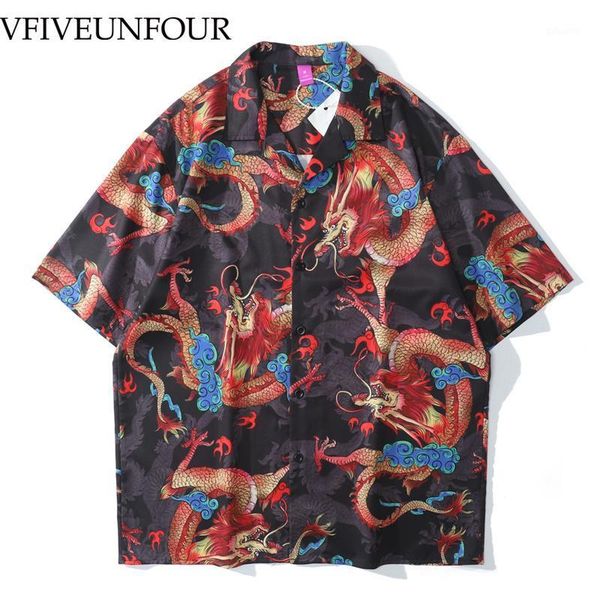

vfive unfour men's kimono dragon digital printing shirts hip hop casual oversized short sleeve shirt high street summer shirt1, White;black