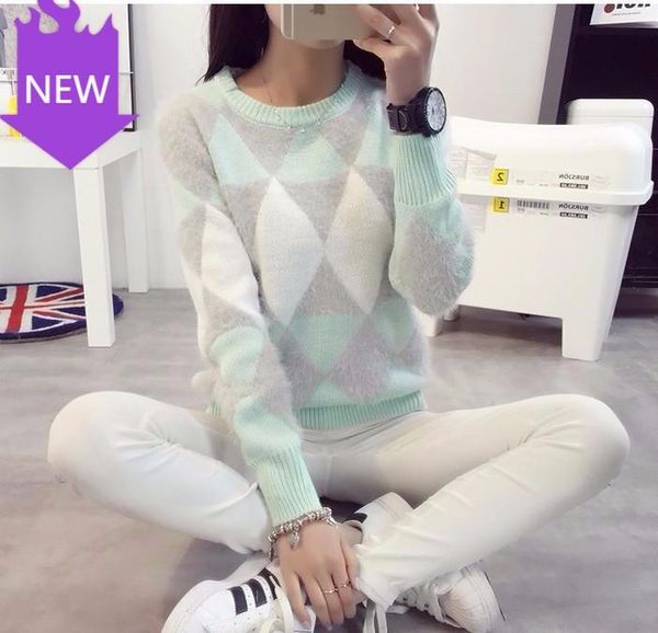 

женщины весна осень пуловер с длинным рукавом плед случайные женские свитера 2020 женские пуловеры зимний свитер мода, White;black