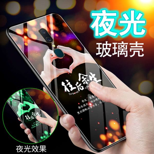 

oppoa9 mobile phone case glass luminous a9x personality creative soft edge silica gel anti falling hard case edge simple tide4fre
