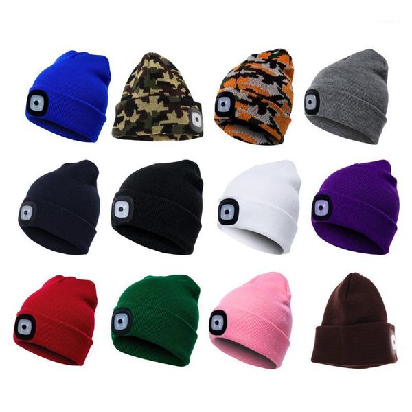

led beanie cap fishing camping hiking hands battery powered headlamp hat1, Black