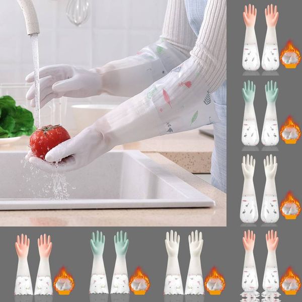 

warmer winter household dishwashing rubber glove kitchen warm non-slip cleaning gloves thicken plus velvet waterproof gloves kimter-k358fa