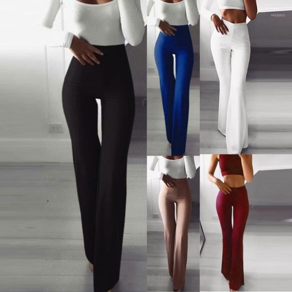 

womens trousers office plus size palazzo pants elegant women fashion solid elasticity leggings bell-bottoms pants#31, Black;white